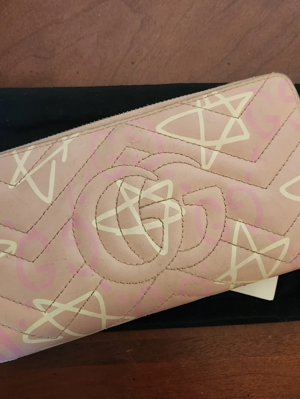 Gucci Calfskin Matelasse Ghost GG Marmont Zip Around Pink Wallet - Picture 2 of 12
